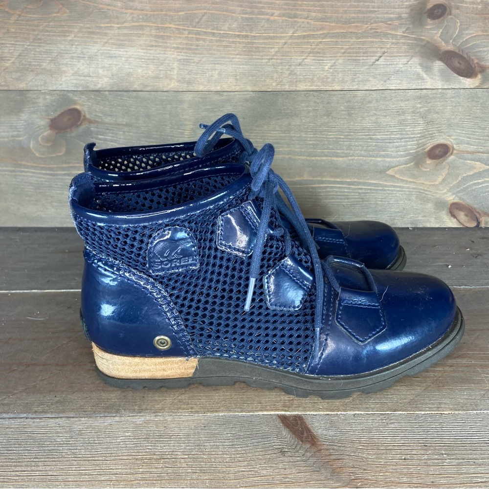 Sorel major womens size 6 shoes blue patent leather mesh ankle boots - Picture 2 of 8